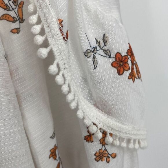 Ann Taylor Floral Feminine Blouse Semi-Sheer Linen Blend Ruffle Sleeve White XL - Picture 13 of 16